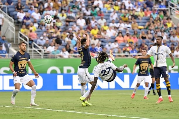 Moise Kean of Everton with a chance on goal during the Everton FC v UNAM Pumas pre-season friendly match on July 28, 2021 in Orlando, Florida, United...
