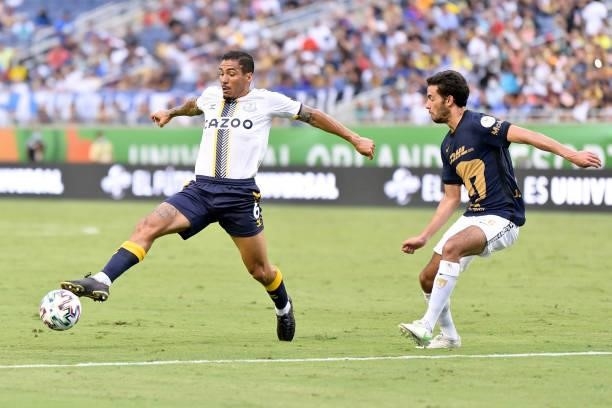 Allan of Everton on the ball during the Everton FC v UNAM Pumas pre-season friendly match on July 28, 2021 in Orlando, Florida, United States.