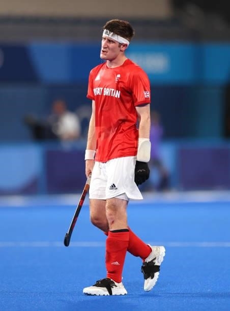Liam Sanford of Team Great Britain reacts during the Men's Quarterfinal match between India and Great Britain on day nine of the Tokyo 2020 Olympic...
