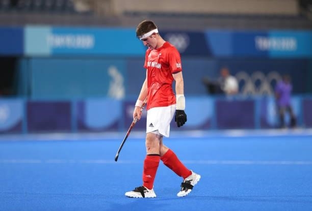 Liam Sanford of Team Great Britain reacts during the Men's Quarterfinal match between India and Great Britain on day nine of the Tokyo 2020 Olympic...