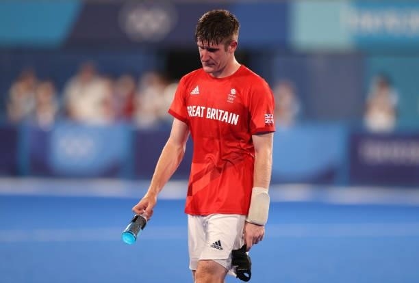Liam Sanford of Team Great Britain reacts following a loss in the Men's Quarterfinal match between India and Great Britain on day nine of the Tokyo...