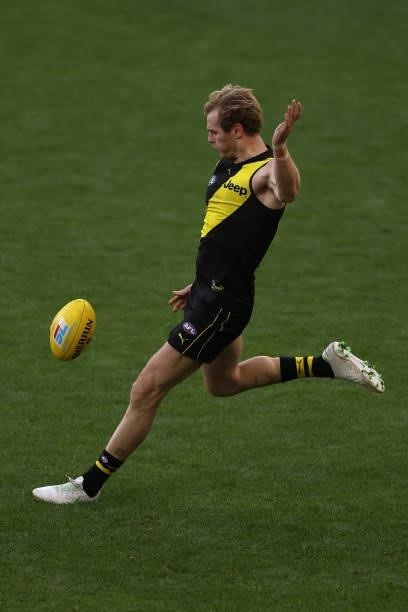 David Astbury of the Tigers in action during the round 20 AFL match between Fremantle Dockers and Richmond Tigers at Optus Stadium on August 01, 2021...