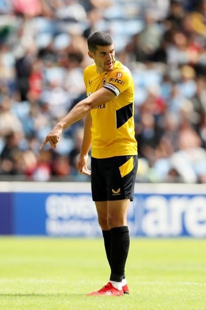 Conor Coady of Wolverhampton Wanderers reacts during the Pre-Season Friendly between Coventry City and Wolverhampton Wanderers at Ricoh Arena on...