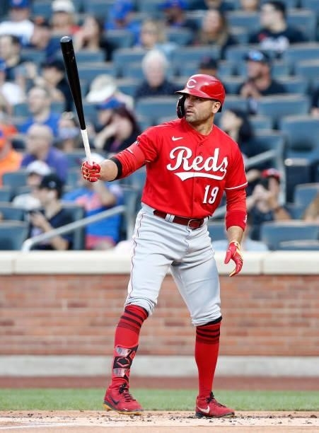 Joey Votto of the Cincinnati Reds in action against the New York Mets at Citi Field on July 30, 2021 in New York City. The Reds defeated the Mets 6-2.