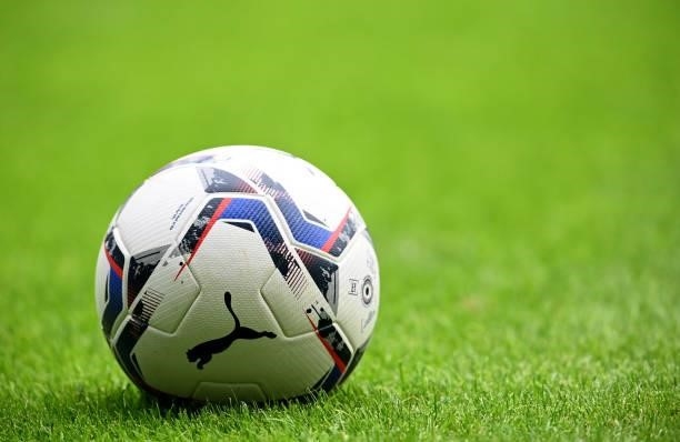 General view of a match ball during the Coventry City v Wolverhampton Wanderers pre-season friendly at Coventry Building Society Arena on August 01,...