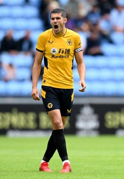 Conor Coady of Wolverhampton in action during the Coventry City v Wolverhampton Wanderers pre-season friendly at Coventry Building Society Arena on...