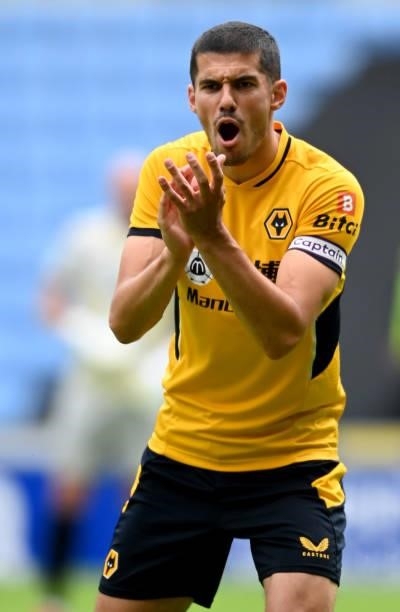 Conor Coady of Wolverhampton in action during the Coventry City v Wolverhampton Wanderers pre-season friendly at Coventry Building Society Arena on...