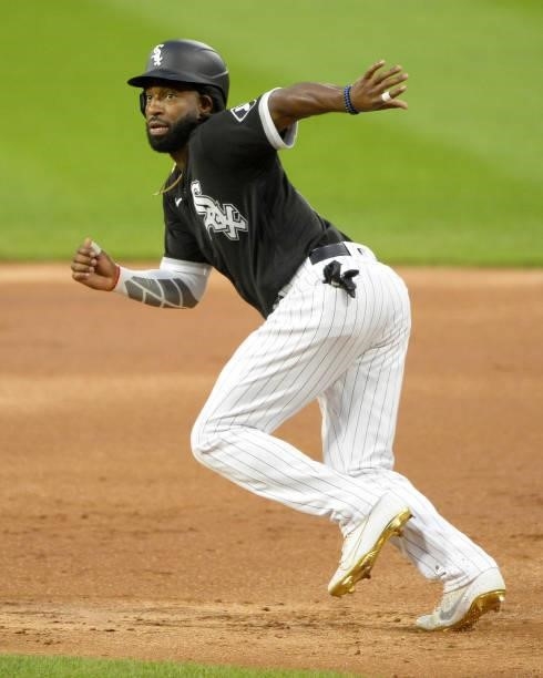 Brian Goodwin of the Chicago White Sox runs the bases against the Cleveland Indians on July 30, 2021 at Guaranteed Rate Field in Chicago, Illinois.