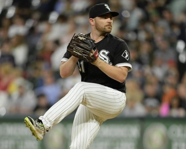 Liam Hendriks of the Chicago White Sox pitches against the Cleveland Indians on July 30, 2021 at Guaranteed Rate Field in Chicago, Illinois.