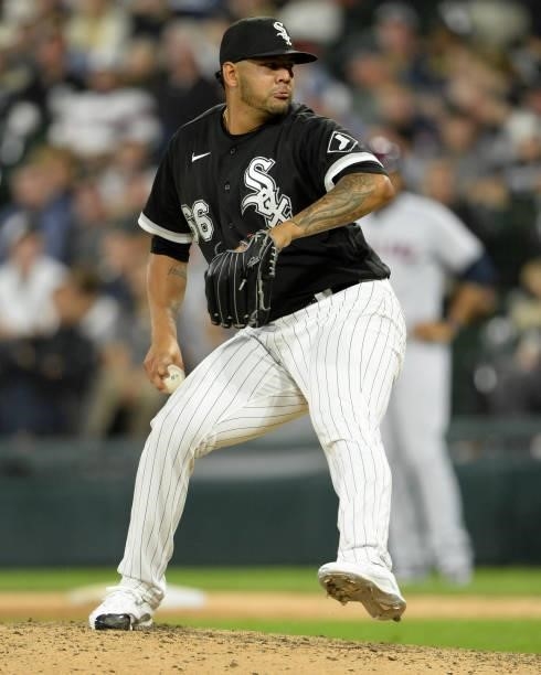 Jose Ruiz of the Chicago White Sox pitches against the Cleveland Indians on July 30, 2021 at Guaranteed Rate Field in Chicago, Illinois.