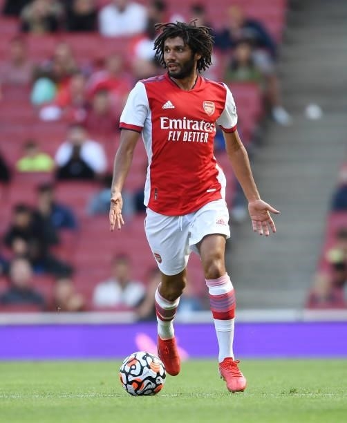 Mo Elneny of Arsenal during the pre season friendly between Arsenal and Chelsea at Emirates Stadium on August 01, 2021 in London, England.