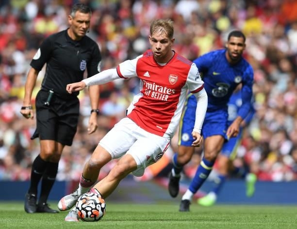Emile Smith Rowe of Arsenal during the pre season friendly between Arsenal and Chelsea at Emirates Stadium on August 01, 2021 in London, England.