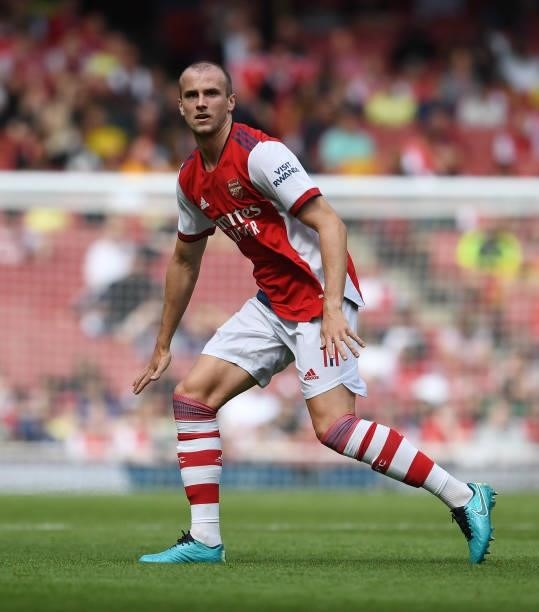 Rob Holding of Arsenal during the pre season friendly between Arsenal and Chelsea at Emirates Stadium on August 01, 2021 in London, England.