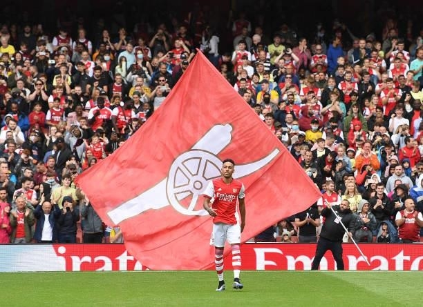 Pierre-Emerick Aubameyang of Arsenal before the pre season friendly between Arsenal and Chelsea at Emirates Stadium on August 01, 2021 in London,...