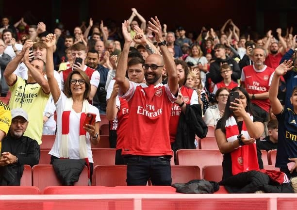 Arsenal fans during the pre season friendly between Arsenal and Chelsea at Emirates Stadium on August 01, 2021 in London, England.