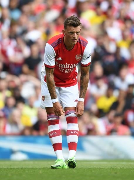 Ben White of Arsenal during the pre season friendly between Arsenal and Chelsea at Emirates Stadium on August 01, 2021 in London, England.