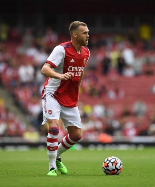 Calum Chambers of Arsenal during the pre season friendly between Arsenal and Chelsea at Emirates Stadium on August 01, 2021 in London, England.