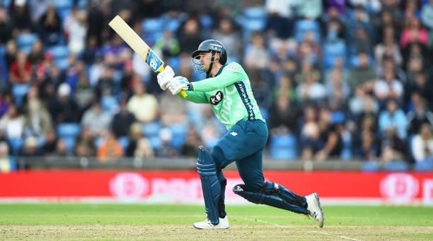 Jason Roy of Oval Invincibles bats during The Hundred match between Northern Superchargers Men and Oval Invincibles Men at Emerald Headingley Stadium...