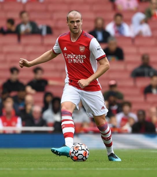 Rob Holding of Arsenal during the pre season friendly between Arsenal and Chelsea at Emirates Stadium on August 01, 2021 in London, England.