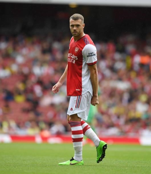 Calum Chambers of Arsenal during the pre season friendly between Arsenal and Chelsea at Emirates Stadium on August 01, 2021 in London, England.