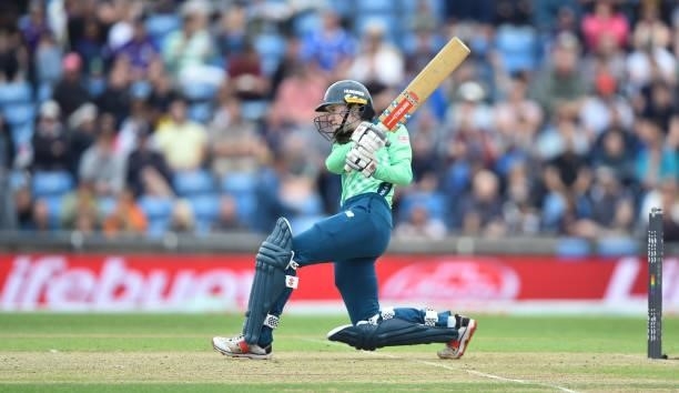 Sarah Bryce of Oval Invincibles Women bats during The Hundred match between Northern Superchargers Women and Oval Invincibles Women at Emerald...