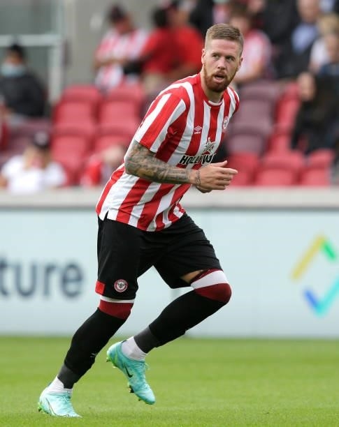 Pontus Jansson of Brentford in action during the pre season friendly match between Brentford and West Ham United at Brentford Community Stadium on...