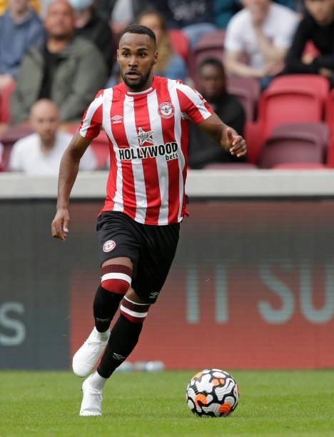Rico Henry of Brentford during the pre season friendly match between Brentford and West Ham United at Brentford Community Stadium on July 31, 2021 in...