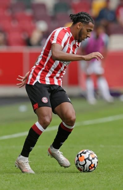 Dominic Thompson of Brentford in action during the pre season friendly match between Brentford and West Ham United at Brentford Community Stadium on...