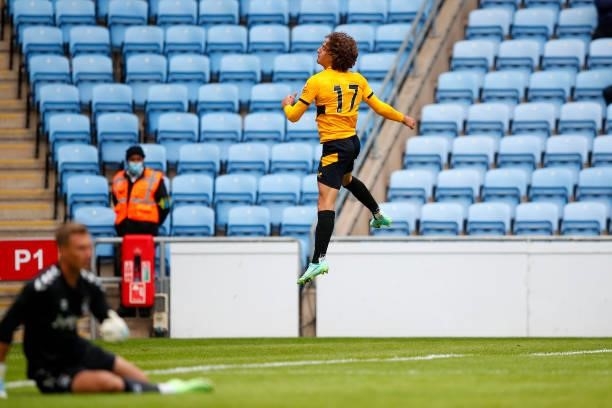 Fabio Silva of Wolverhampton Wanderers celebrates scoring a goal during the Pre-Season Friendly between Coventry City and Wolverhampton Wanderers at...