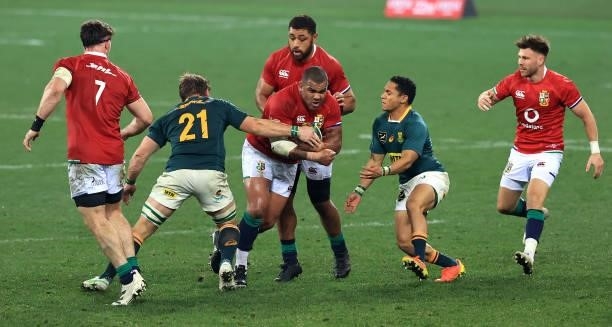 Kyle Sinckler of the Lions charges upfield during the 2nd test match between South Africa Springboks and the British & Irish Lions at Cape Town...