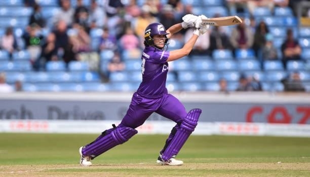 Alice Davidson-Richards of Northern Superchargers Women bats during The Hundred match between Northern Superchargers Women and Oval Invincibles Women...