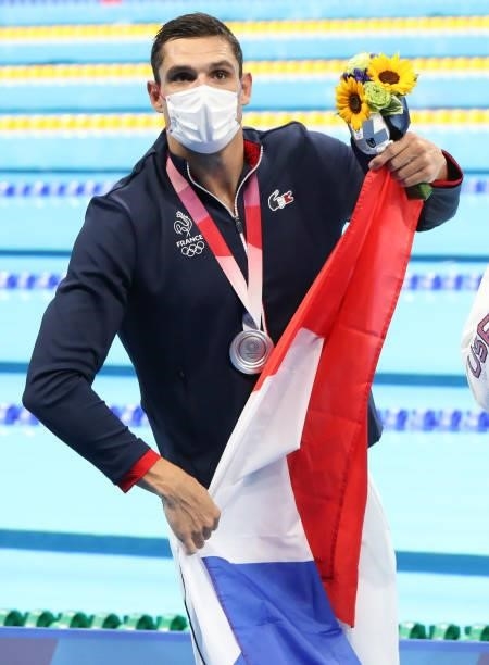Silver Medalist Florent Manaudou of France during the medal ceremony of the Men's 50m Freestyle Final on day nine of the swimming competition of the...