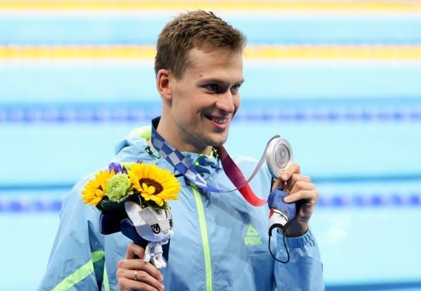 Silver Medalist Mykhailo Romanchuk of Ukraine during the medal ceremony of the 1500m Freestyle Final on day nine of the swimming competition of the...