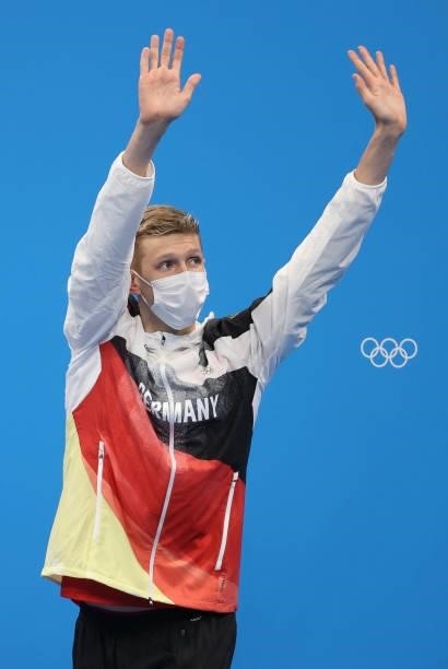 Bronze Medalist Florian Wellbrock of Germany during the medal ceremony of the 1500m Freestyle Final on day nine of the swimming competition of the...