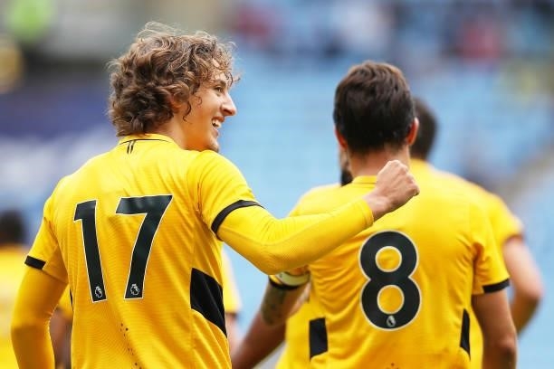 Fabio Silva of Wolverhampton Wanderers celebrates after scoring his team's first goal during the Pre-Season Friendly between Coventry City and...