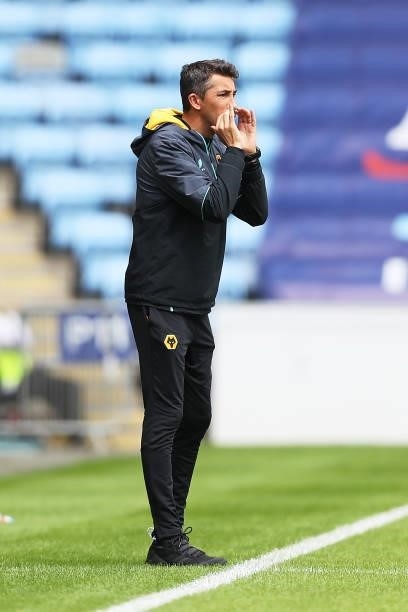 Bruno Lage, Manager of Wolverhampton Wanderers gives his team instructions during the Pre-Season Friendly between Coventry City and Wolverhampton...