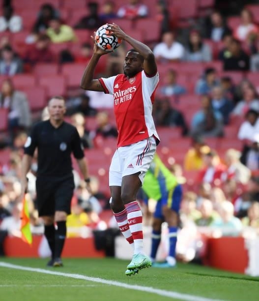 Nuno Tavares of Arsenal during the pre season friendly between Arsenal and Chelsea at Emirates Stadium on August 01, 2021 in London, England.