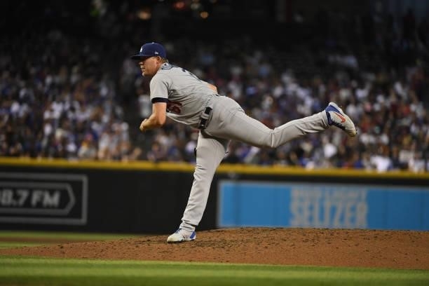 Garrett Cleavinger of the Los Angeles Dodgers delivers a pitch against the Arizona Diamondbacks at Chase Field on July 31, 2021 in Phoenix, Arizona.