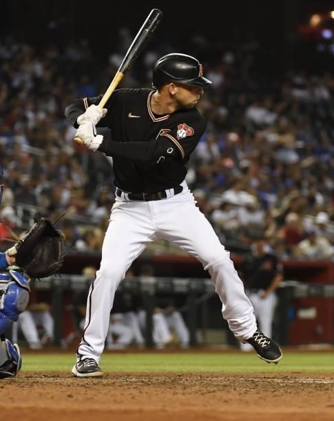 Drew Ellis of the Arizona Diamondbacks gets ready in the batters box against the Los Angeles Dodgers at Chase Field on July 31, 2021 in Phoenix,...