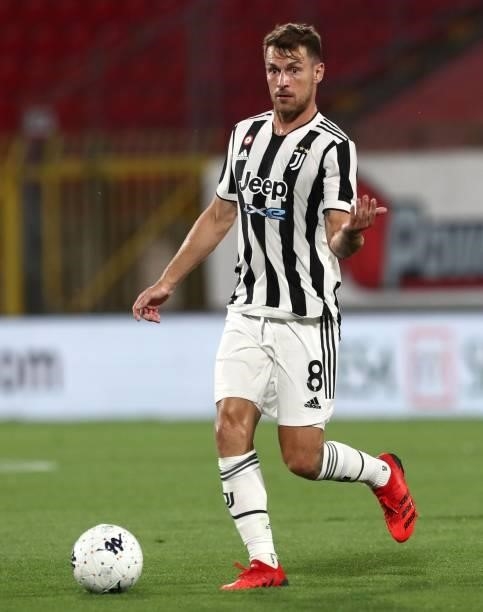 Aaron Ramsey of Juventus FC in action during the AC Monza v Juventus FC - Trofeo Berlusconi at Stadio Brianteo on July 31, 2021 in Monza, Italy.