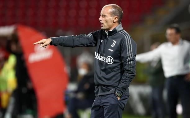 Juventus FC coach Massimiliano Allegri issues instructions to his players during the AC Monza v Juventus FC - Trofeo Berlusconi at Stadio Brianteo on...
