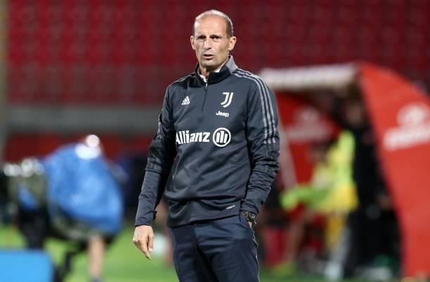 Juventus FC coach Massimiliano Allegri looks on during the AC Monza v Juventus FC - Trofeo Berlusconi at Stadio Brianteo on July 31, 2021 in Monza,...