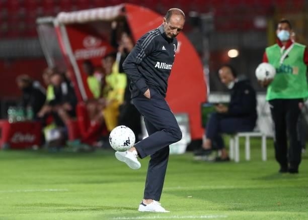Juventus FC coach Massimiliano Allegri controls the ball with his heel during the AC Monza v Juventus FC - Trofeo Berlusconi at Stadio Brianteo on...