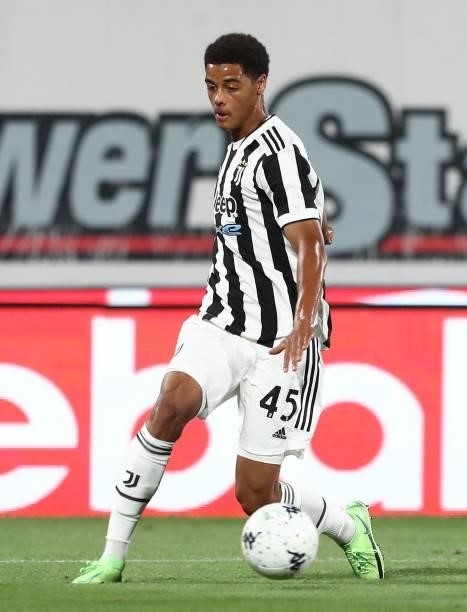Koni De Winter of Juventus FC in action during the AC Monza v Juventus FC - Trofeo Berlusconi at Stadio Brianteo on July 31, 2021 in Monza, Italy.