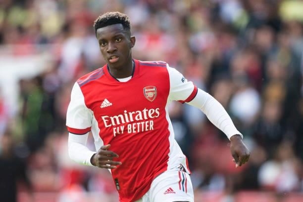 Eddie Nketiah of Arsenal during the Pre Season Friendly between Arsenal and Chelsea at Emirates Stadium on August 1, 2021 in London, England.