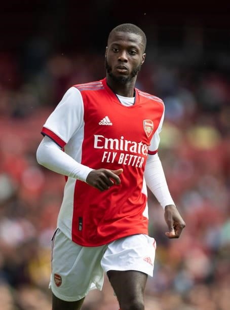 Nicolas Pépé of Arsenal during the Pre Season Friendly between Arsenal and Chelsea at Emirates Stadium on August 1, 2021 in London, England.