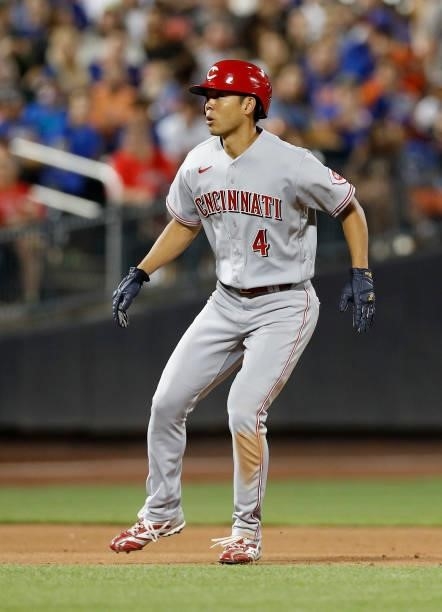 Shogo Akiyama of the Cincinnati Reds in action against the New York Mets at Citi Field on July 31, 2021 in New York City. The Mets defeated the Reds...