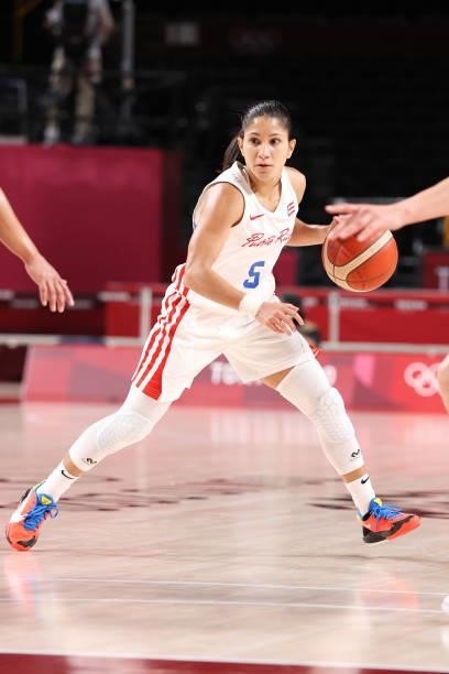 Pamela Rosado of Team Puerto Rico drives to the basket against Team Australia during the 2nd half of a Women's Basketball Preliminary Round Group C...