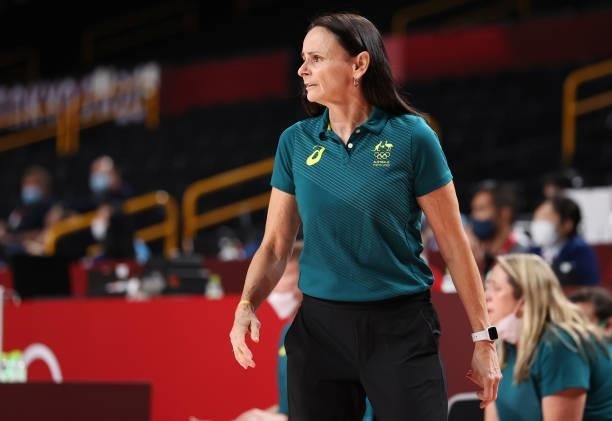 Team Australia Head Coach Sandy Brondello looks on during the 2nd half of their Women's Basketball Preliminary Round Group C game against Puerto Rico...