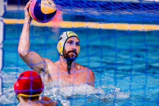 Rhys Howden of Team Australia during the Tokyo 2020 Olympic Waterpolo Tournament Men match between Team Australia and Team Kazakhstan at Tatsumi...